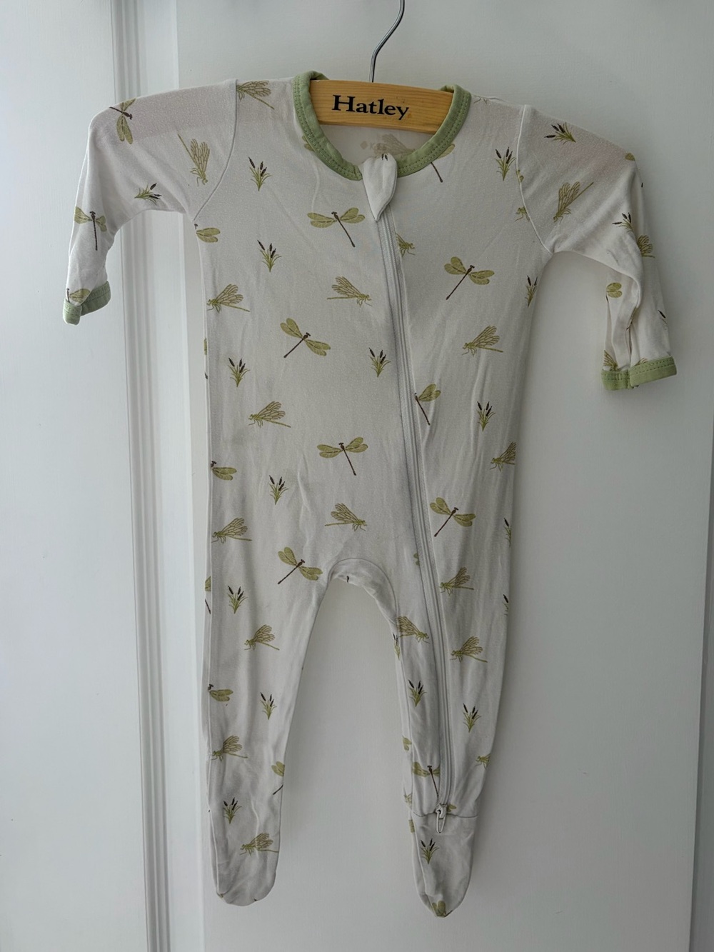 Kyte BABY Cream Footed One-Piece with Green Dragonfly Print